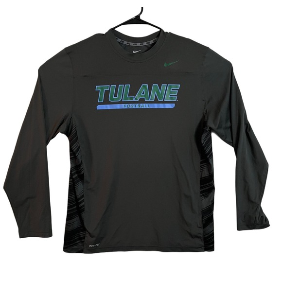 Men's Nike Dri Fit Tulane Football Long Sleeve Shirt Striped Sides XL EUC - Picture 1 of 7